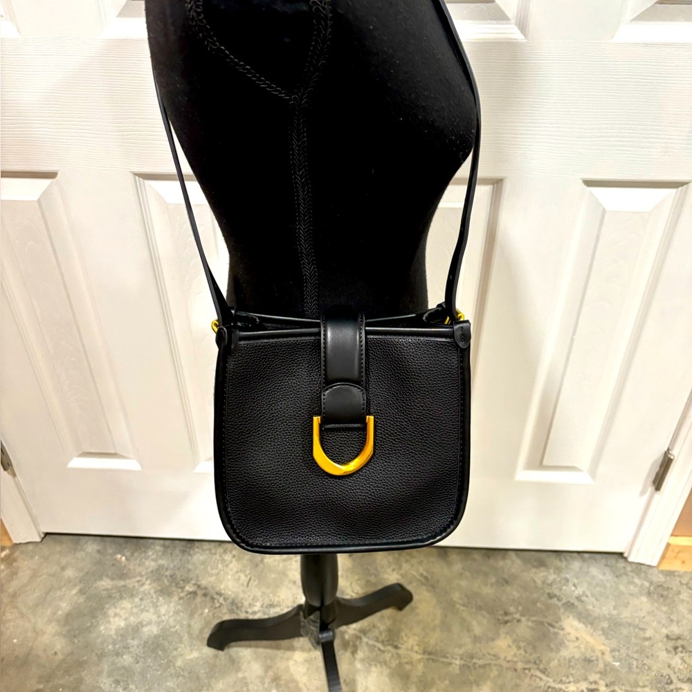 Black Crossbody Shoulder Bag with Gold Accent